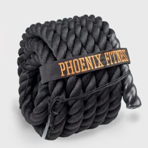 Phoenix Fitness Battle Rope - Exercise Rope for Muscle, Strength Training and Weight Loss - Weighted Rope for Men and Women at Home & Gym - Black, 10m