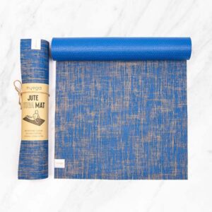 Myga Jute Yoga Mat - Non Slip Exercise Mat for Yoga, Pilates, Meditation and Fitness - Supportive Mat for Men and Women for Home, Gym, Studio & Travel - (183cm x 61cm x 5mm) - Blue