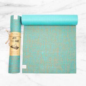 Myga Jute Yoga Mat - Non Slip Exercise Mat for Yoga, Pilates, Meditation and Fitness - Supportive Mat for Men and Women for Home, Gym, Studio & Travel - (183cm x 61cm x 5mm) - Aqua