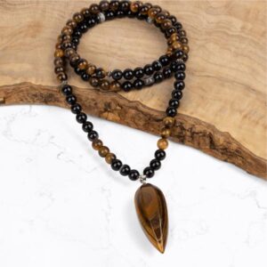 Myga Mala Necklace with Pendant - 108 Beads with Healing, Strengthening and Balancing Properties - Handmade Natural Stone Japamala for Meditation, Health and Wellbeing - Confidence