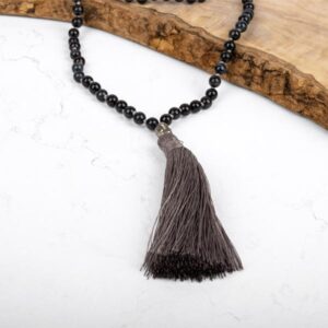 Myga Mala Necklace with Silk Tassel - 108 Beads with Healing, Strengthening and Balancing Properties - Handmade Natural Stone Japamala for Yoga, Meditation, Health & Wellbeing - Serenity