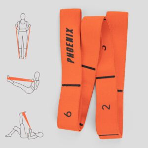 Phoenix Fitness Stretch Strap - Stretching Band with 10 Loops for Flexibility, Exercise, Yoga, Pilates, Rehab & Physical Therapy for Men and Women at Home & Gym - Orange