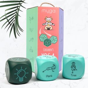 Myga Childrens Yoga Dice - Set of 3 Kids Dice with Yoga Poses and Actions for Exercise, Fitness and Workout Fun - Soft and Lightweight Dice for Boys, Girls and Little Yogis