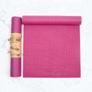 Myga Yoga Mat - Non Slip Exercise Mat for Yoga, Pilates, Meditation and Fitness - Lightweight Beginner Mat for Men and Women for Home, Gym, Studio & Travel - Plum