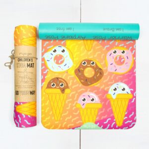Myga Childrens Yoga Mat - Non Slip Kids Yoga, Exercise and Fitness Mat with 8 Yoga Poses on the Reverse - Bright & Colourful Yoga Mat for Boys, Girls & Little Yogis - Sweet Tooth