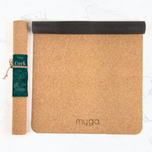 Myga Cork Yoga Mat - Natural Cork & Rubber Non-Slip Exercise Mat for Yoga, Pilates & Fitness - Lightweight Mat for Men and Women great for Home, Gym & Travel  - Cork
