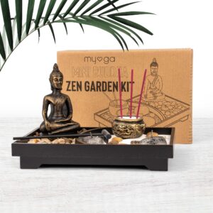 Myga Mini Buddha Zen Garden Kit for Relaxation and Meditation Practice