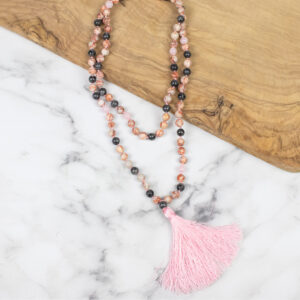 Myga Mala Necklace with Silk Tassel - 108 Beads with Healing, Strengthening and Balancing Properties - Handmade Natural Stone Japamala for Yoga, Meditation, Health & Wellbeing - Healing