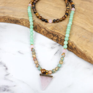Myga Mala Necklace with Pendant - 108 Beads with Healing, Strengthening and Balancing Properties - Handmade Natural Stone Japamala for Meditation, Health and Wellbeing -  Protect
