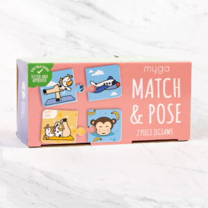 Myga Yoga Puzzle Pairs - 32 Piece Kids Match & Pose Jigsaw with 16 Yoga Poses for Exercise and Mindfulness - Matching Puzzle Game for Children, Yogis & Family Fun inspired by Miss Molly Myga