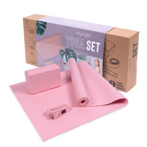 Myga Yoga Starter Set - Yoga Mat, Yoga Block & Yoga Strap - Beginner Starter Kit for Pilates, Yoga, Health & Fitness - Complete Set For Home, Gym, Studio & Gifting - Pink