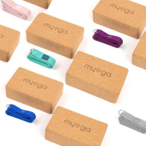 Myga Cork Yoga Blocks & Strap Set - 2 Natural Cork Bricks and Belt for Yoga, Pilates, and Fitness - Non-Slip, Eco-Friendly Support for Home & Gym - Choose Your Colour