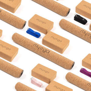 Myga Cork Yoga Starter Set - Mat, 2 Blocks, and Strap - Complete Kit for Hot Yoga, Pilates & Fitness - Home Studio Gift with Colour Options